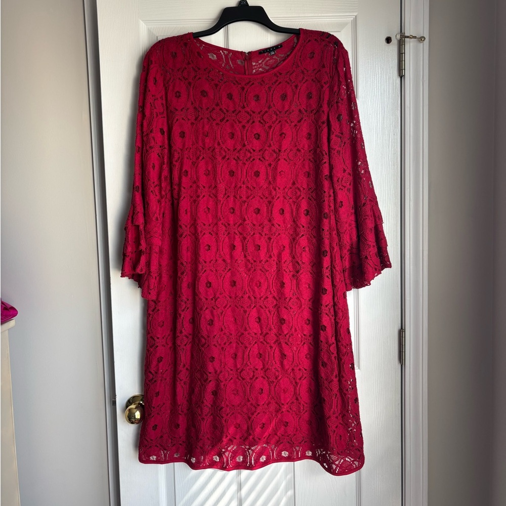 Tiana B. Vibrant Red Lace Long Sleeve Dress